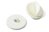 Līmējams pogas elements ar cilpu,<BR>20 mm Ø, <BR>plastmasa, balts