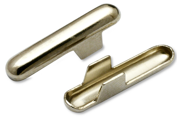 Metāla šķelttapas (T-veida) gumijas lentiņai/auklai, atvērums 2,6 mm, nikilētas