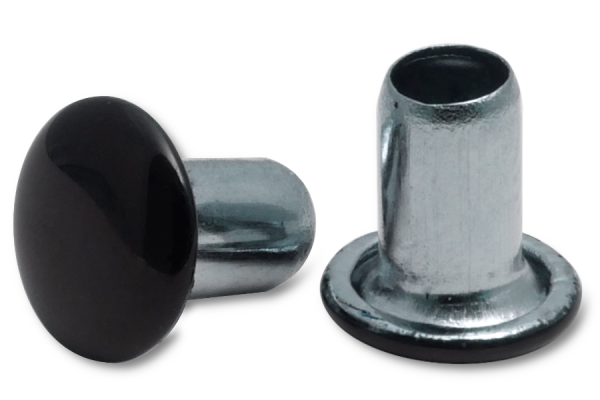 Mašīnkniedes, 3,8 mm Ø kātiņš, cinkots 7 mm Ø galviņa, galviņa melnā krāsā